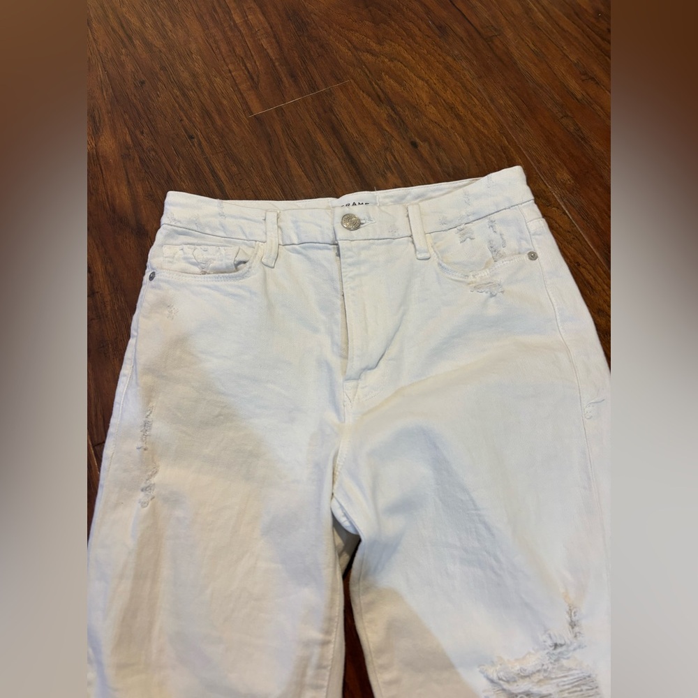 Frame Le Super High Crop Mini Boot Cascade Hem White Distressed Jean - Picture 3 of 4